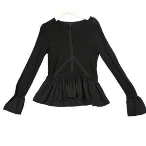 WHBM Sheer Peplum Top Womens SZ S Bell Sleeves Black Lace Goth Grunge Witch‎ EDM